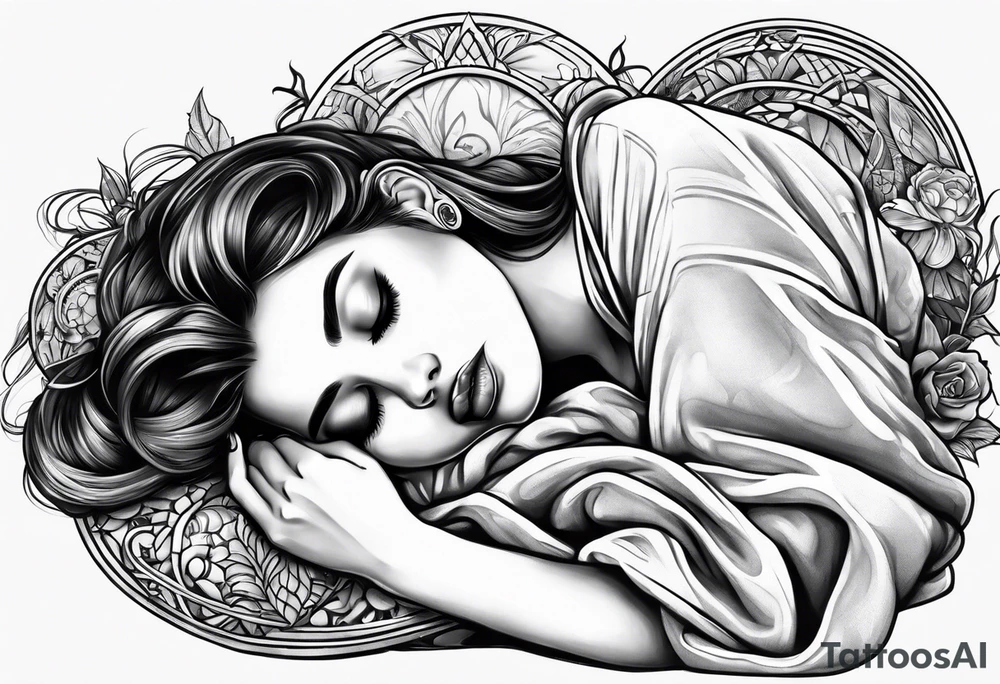 full body girl sleeping in blanket tattoo idea