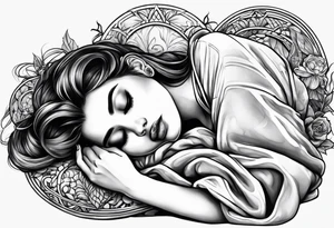 full body girl sleeping in blanket tattoo idea