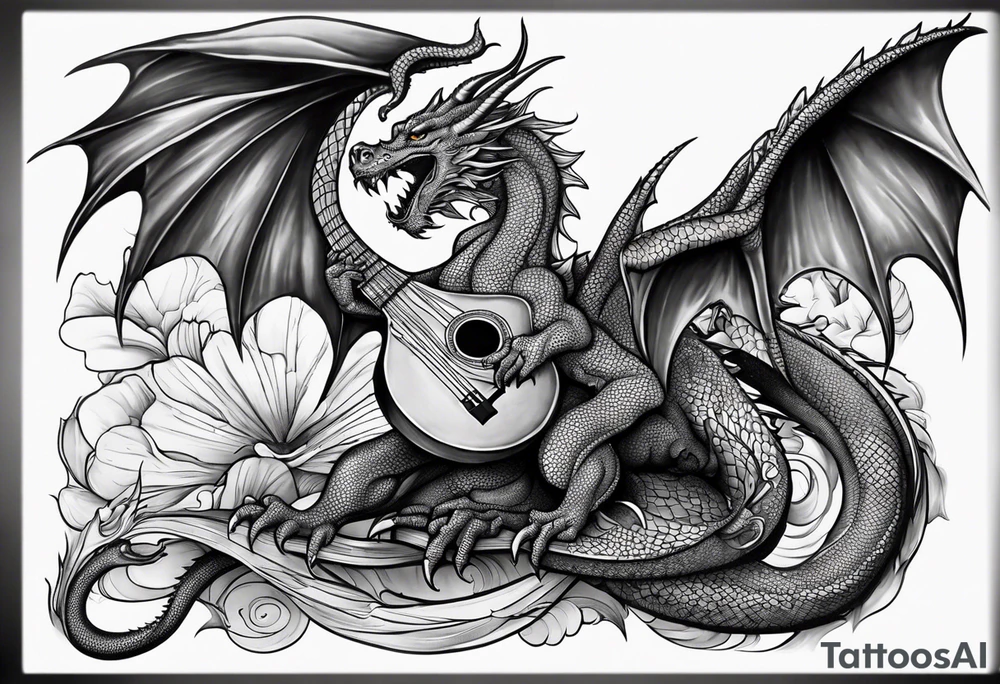 Dragon playing guitar tattoo idea