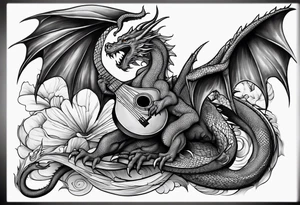 Dragon playing guitar tattoo idea