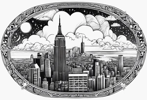 stars, clouds, city tattoo idea
