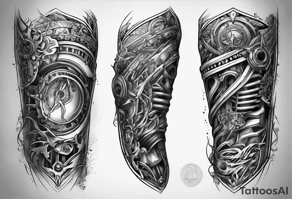 Broken suspension components inside human leg tattoo idea