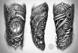 Broken suspension components inside human leg tattoo idea