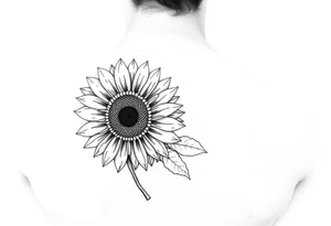 Small minimalist line art inspired by daughter Harlow and sunflower. 3x3 tattoo idea