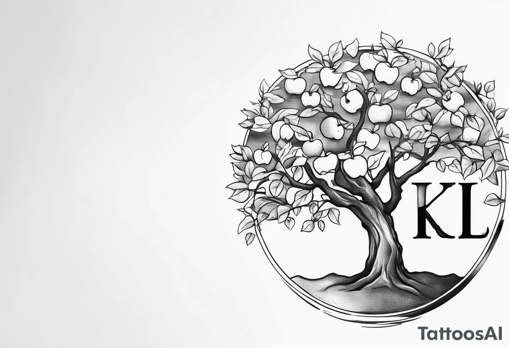 Apple tree  with LK initials tattoo idea