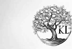 Apple tree  with LK initials tattoo idea