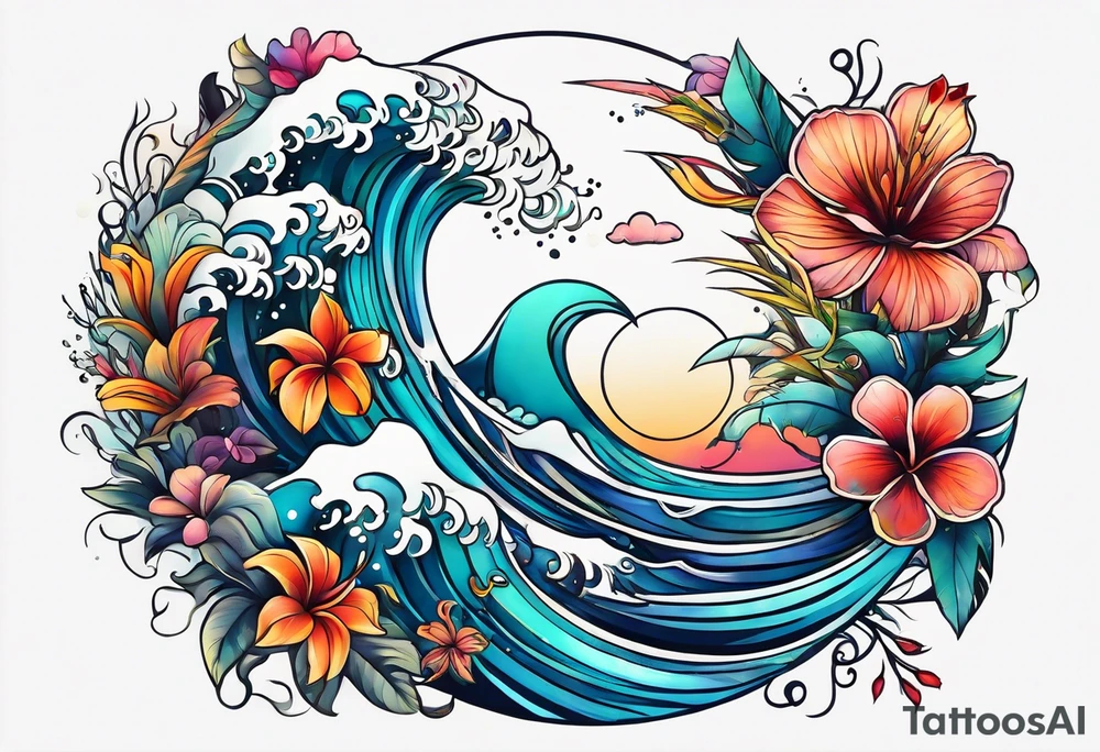 sea,, night, flower, palm, animal tattoo idea