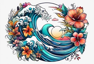 sea,, night, flower, palm, animal tattoo idea