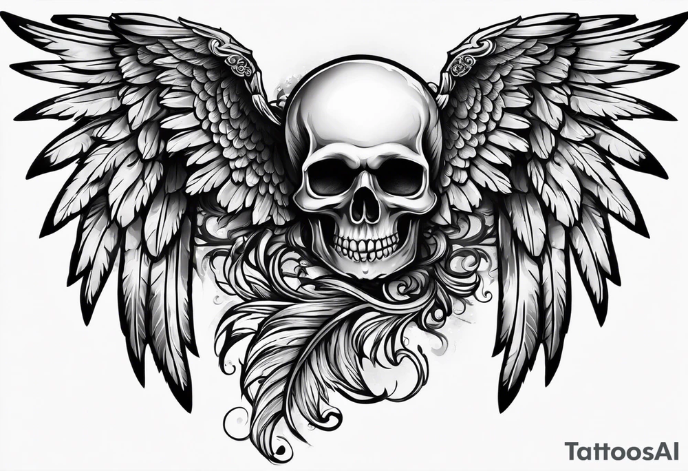 Angel wings with skull tattoo idea