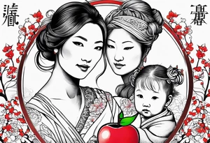 Mother/daughter tattoo around theme “apple doesn’t fall far from the tree” tattoo idea