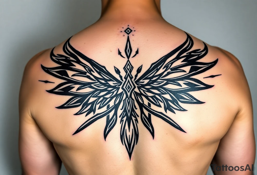 maximalist, cyber sigilism, organic touches, back tattoo, whimsical, witchy, hippie, fairy wing like, maximalistic, very very complex and big, detailed tattoo idea