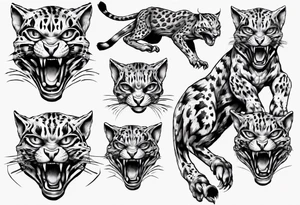 cybernetic ocelot full body roar tattoo idea