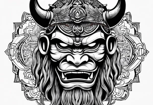 Japenese henya mask black tusk tattoo idea