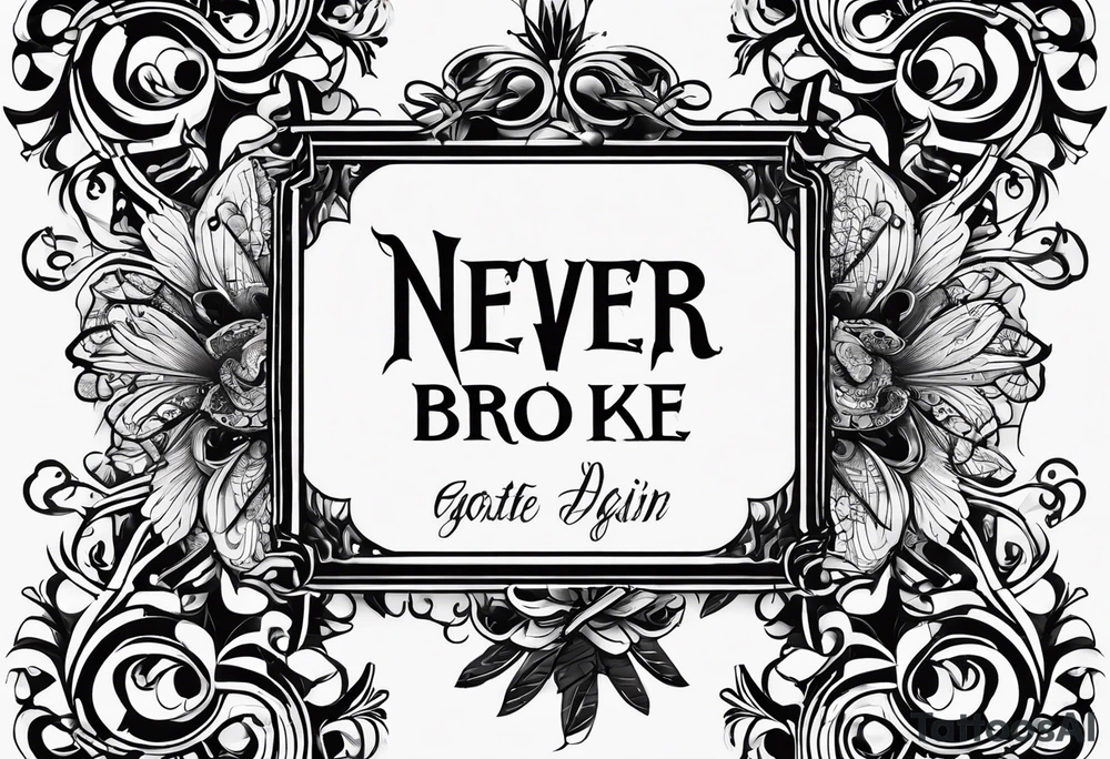 Thin gothic font, text “never broke again” tattoo idea