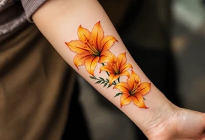 Orange and yellow glowing lilies multiple tattoo idea