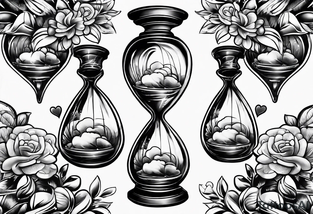 Hour glass with Brain and heart inside tattoo idea