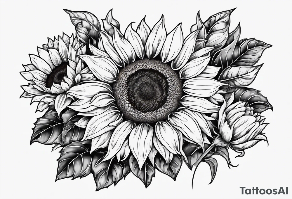 Multiple species of sunflower outline tattoo idea