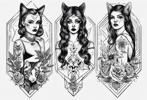 Three Sisters holdning a cat tattoo idea