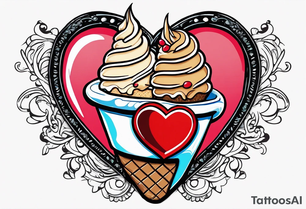 sketch chocolate chip ice cream cone with one red heart tattoo idea