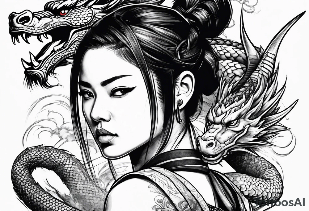 Samurai girl with dragon tattoo idea