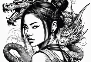 Samurai girl with dragon tattoo idea