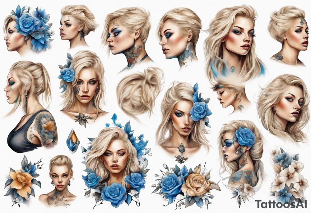 entkleidete schöne frau mit grossen brüsten blondem haar und blauen augen tattoo idea