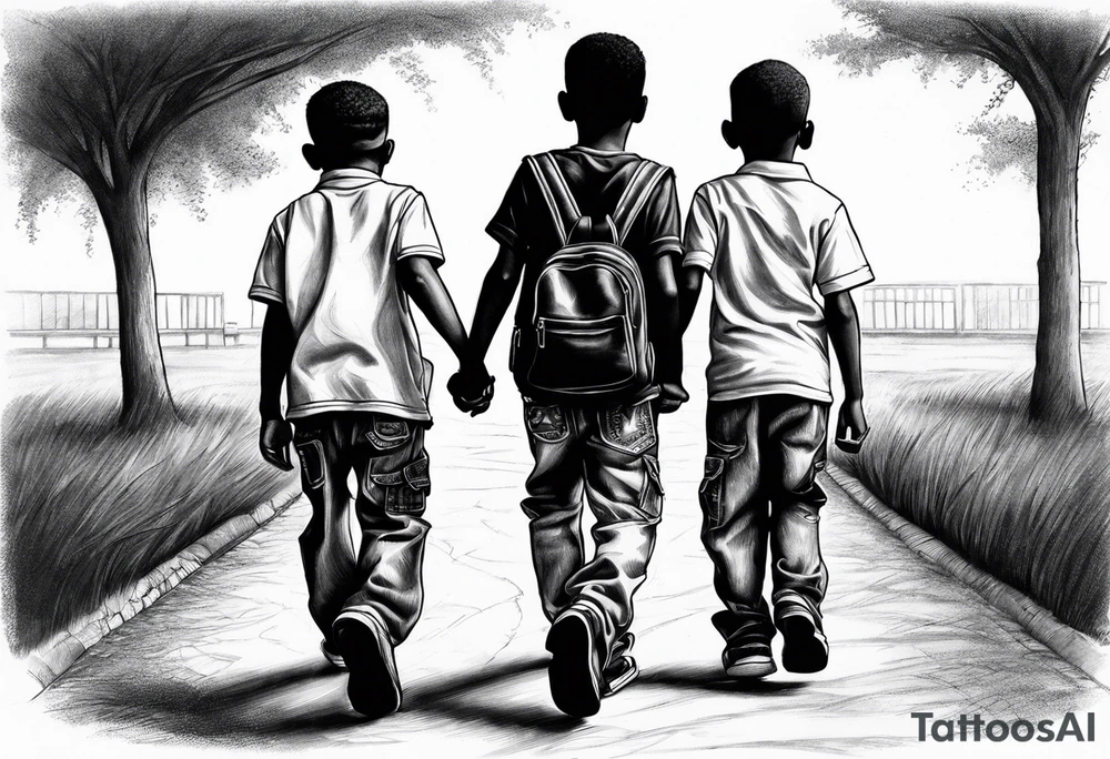three black school age brothers walking away together full bodys tattoo idea