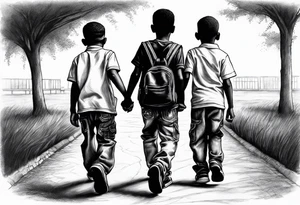 three black school age brothers walking away together full bodys tattoo idea