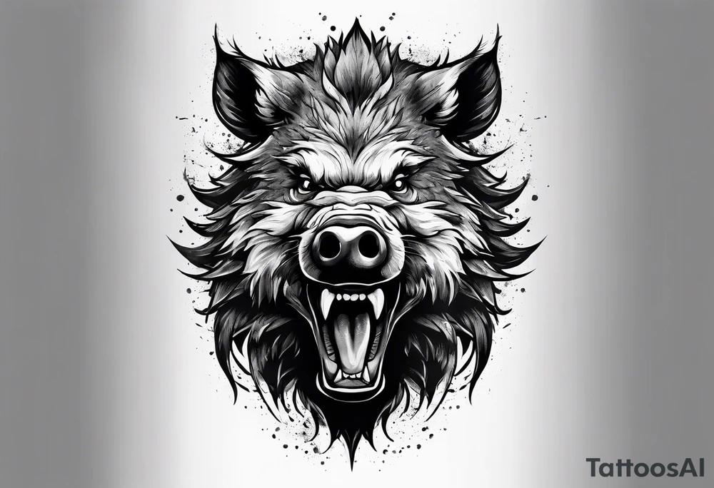 angry boar front tattoo idea