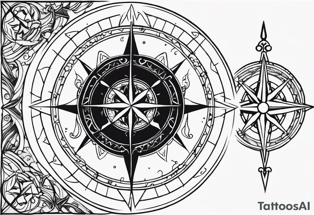 the viking compass with heart of hunger tattoo idea