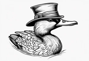 Mallard Duck with a wand and a wizard hat tattoo idea