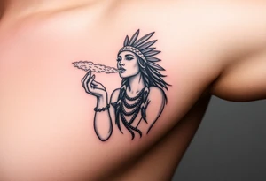 Shamanic women blowing healing dust, facing forward to spectator tattoo idea