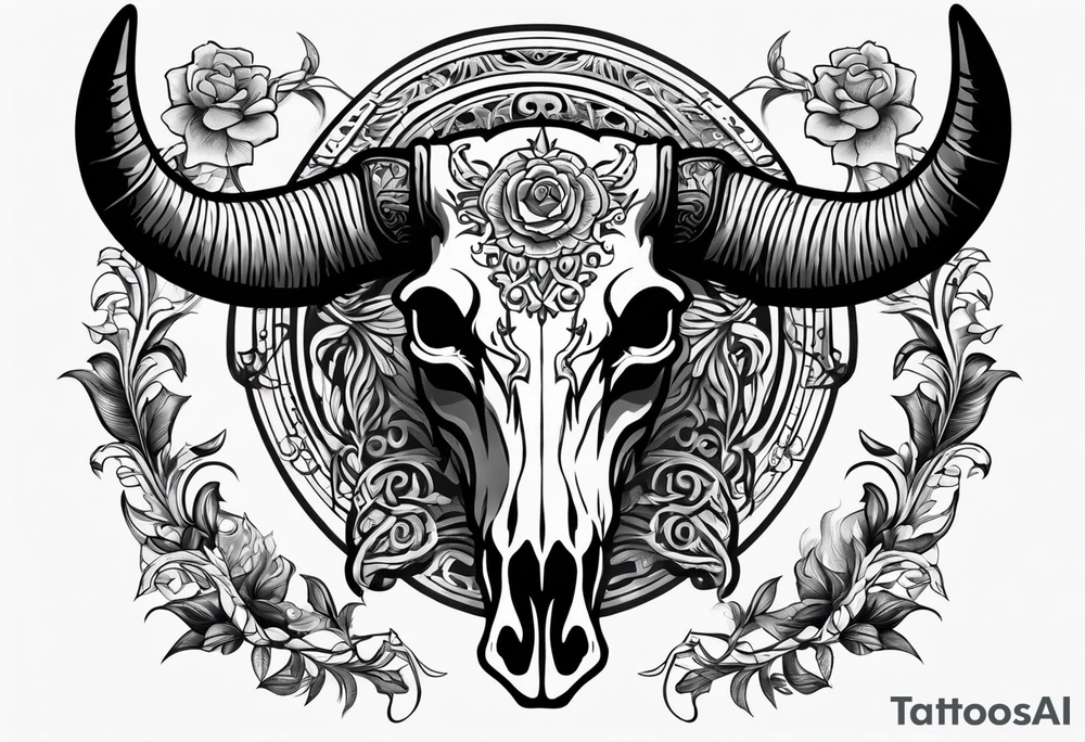 Texas Long horn skeleton with IR on the forehead tattoo idea Texas Long horn skeleton with IR on the forehead tattoo idea