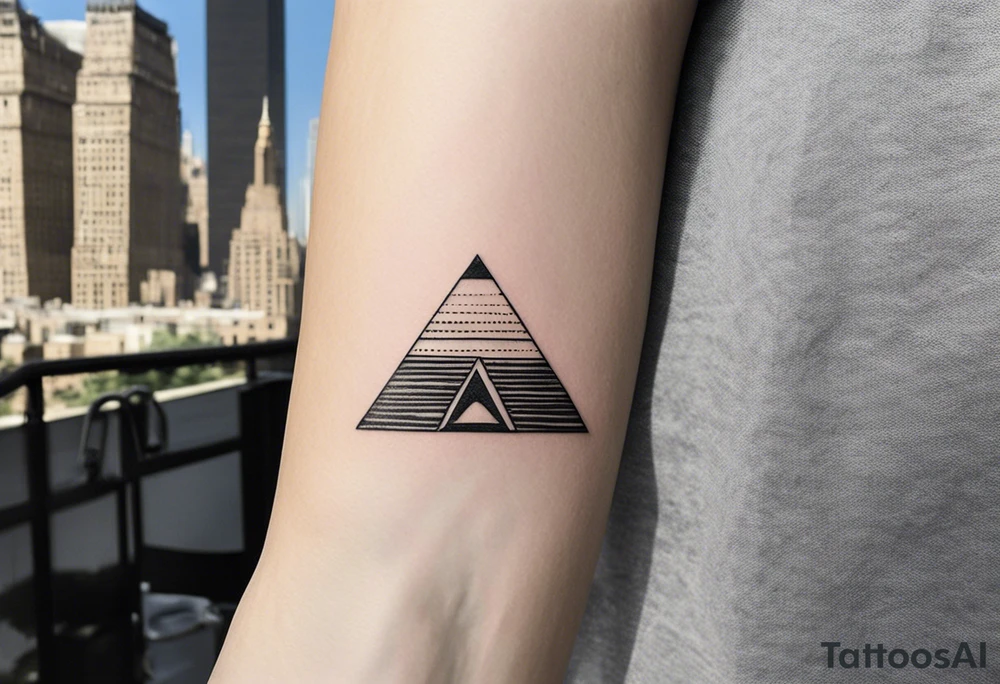 "Design a minimalist yet meaningful tattoo featuring a subtle fusion of the Pyramids of Giza and the Manhattan skyline. Opt for clean lines and essential elements, such as the silhouettes of the pyramids integrated with key skyscrapers. Consider a monochromatic color scheme to maintain simplicity, and choose a compact size for an understated yet impactful representation of your Egyptian and New York connections tattoo idea