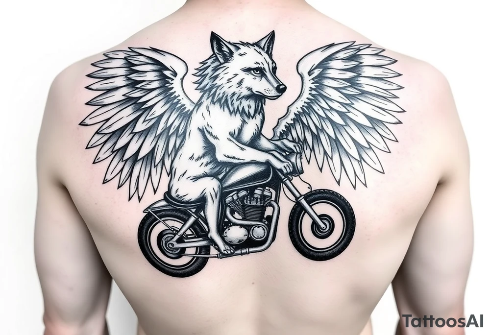 guardian angel wolf on a motorcycle tattoo idea
