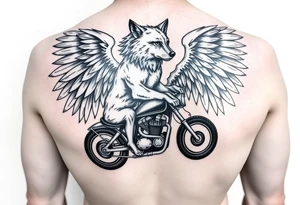 guardian angel wolf on a motorcycle tattoo idea