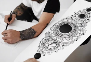 male tattoo on arm, drawing symbolizing balance of life spheres tattoo idea