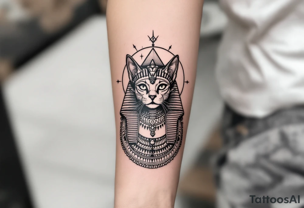 Egyptian cat with pyramids tattoo idea