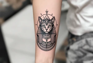 Egyptian cat with pyramids tattoo idea