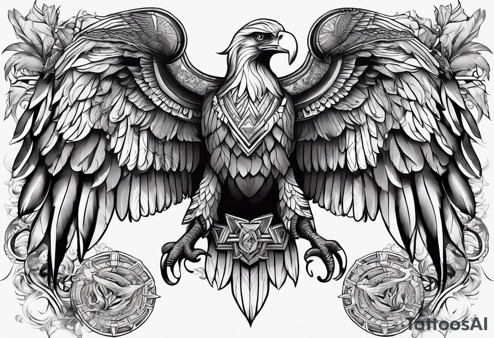 Create a Chest Piece Tattoo that covers half of the chest which includes a combination of an eagle and an elephant tattoo idea