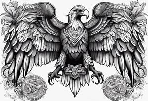 Create a Chest Piece Tattoo that covers half of the chest which includes a combination of an eagle and an elephant tattoo idea