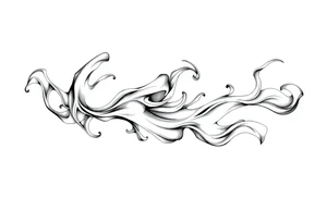 Flowing smoke and flames in blackwork style, fluid line art, tattoo design for forearm or sleeve, negative space, motion effect, sharp curves and swirls tattoo idea