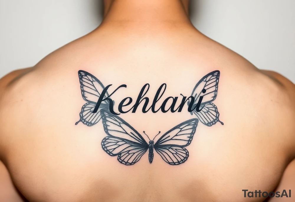 the name kehlani with butterflies on chest tattoo idea