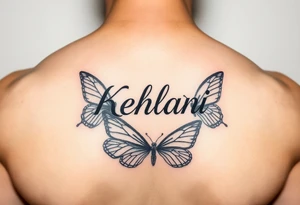 the name kehlani with butterflies on chest tattoo idea