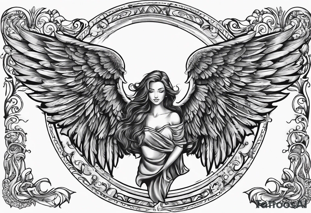 The word Glenn on a banner with angel Wings tattoo idea