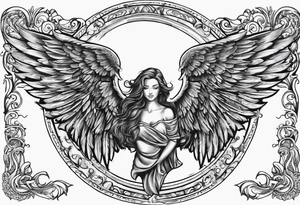 The word Glenn on a banner with angel Wings tattoo idea