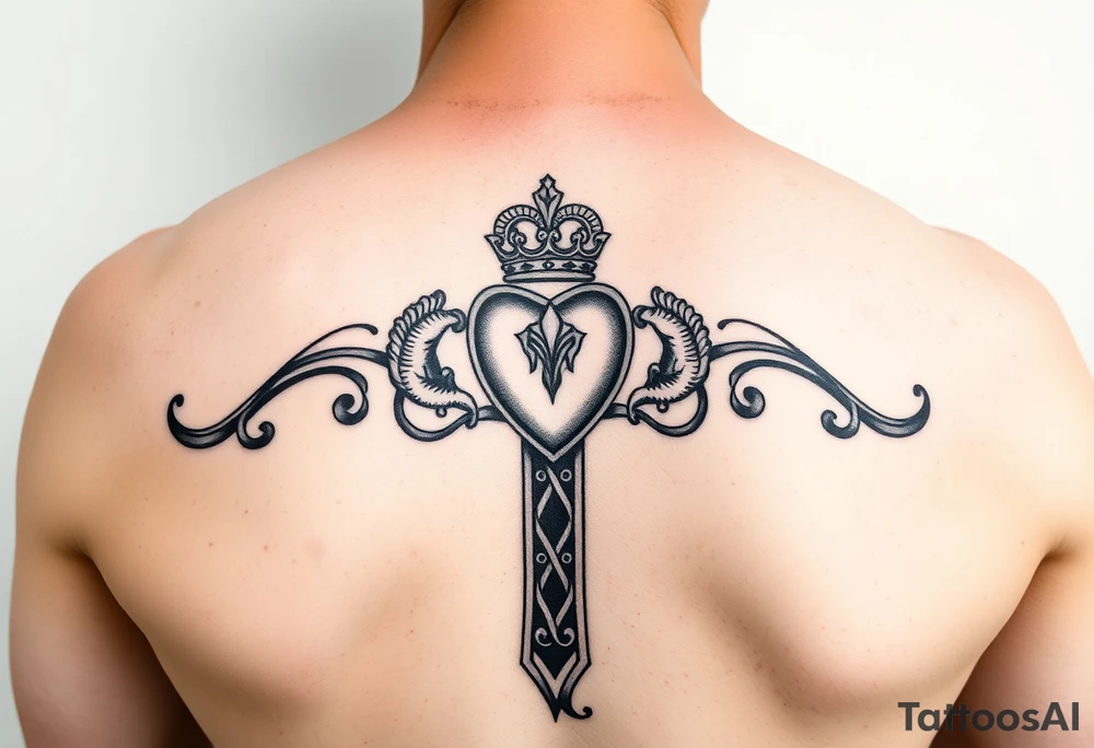 claddagh overlaid on a celtic cross tattoo idea