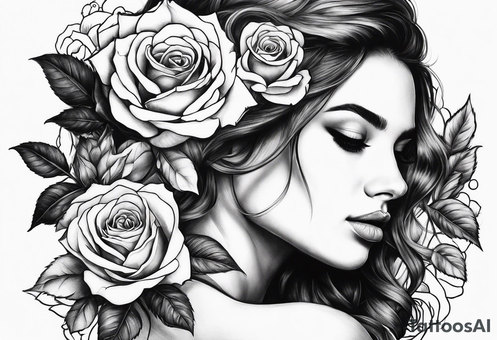 Women fall into roses tattoo idea