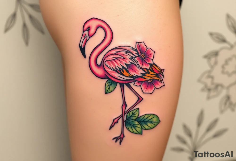 Flamingo made of hydrangea tattoo idea