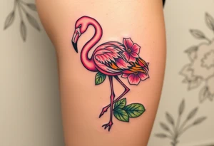 Flamingo made of hydrangea tattoo idea